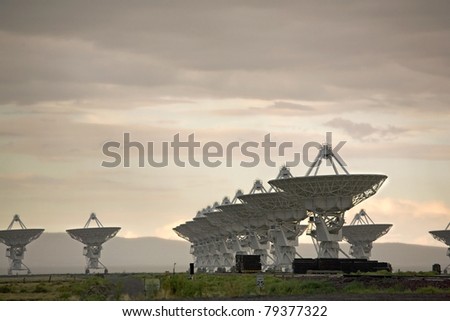A view of the Very Large Array, a group of satellite dishes used to probe deep into outer space, as from the movie Contact