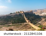 View from the viewpoint of Cerro San Cristobal de la Muralla de Jairan and the Alcazaba the town of Almeria, Andalusia. Spain. Costa del sol in the mediterranean sea