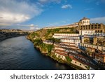 View of Vila Nova de Gaia city with Mosteiro da Serra do Pilar monastery and Douro river on sunset. Porto, Vila Nova de Gaia, Portugal