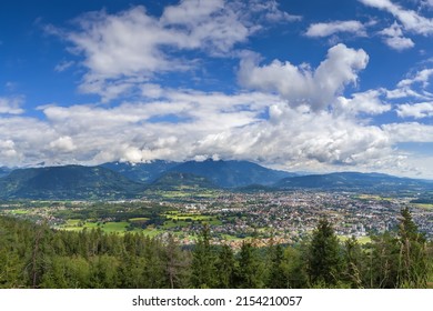View of Villach and surrounding area from mountain, Austria