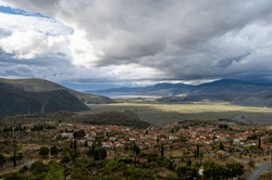 A View Of The Village Of Chrisso And The Crissaean Gulf In Central Greece