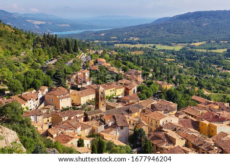 View of village Moustiers Sainte Marie. Village is included in list of 