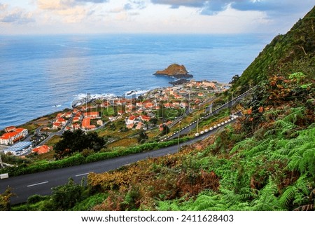 View of the village of Porto Moniz on the north coast of Madeira island (Portugal) in the Atlantic Ocean