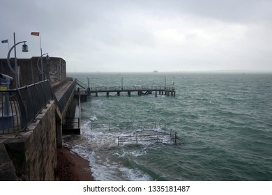 View Of Walls Of Old Sally Port In Portsmouth, England