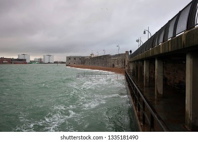 View Of Walls Of Old Sally Port In Portsmouth, England