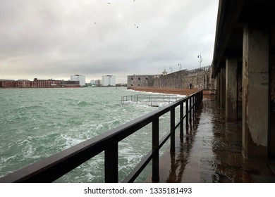 View Of Walls Of Old Sally Port In Portsmouth, England