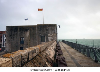 View Of Walls Of Old Sally Port In Portsmouth, England