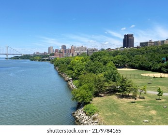 A View Of The Washington Heights Skyline, The Hudson River And The George Washington Bridge In Upper Manhattan, New York City