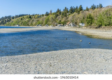 A View Of Waterfront Homes And A Tide Pool In Des Moines, Washington.