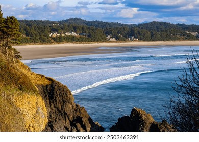 View of the waves from a cliffside overlook.