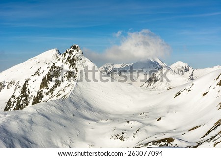 View of the welter of clouds over the summit a mountain in the Tatras 