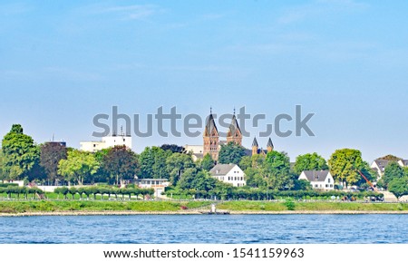 View of Wesseling on the banks of the Rhine River, Germany, Europe