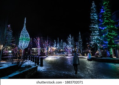 View Of Whistler Village And Ski Runs At Dusk