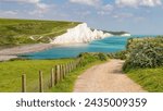 A view of the White cliffs of Dover in Sussex, England.