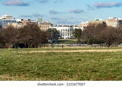 View of the White House, Downtown Washington, DC, and the surrounding areas from the National Mall on a cold winter day