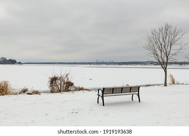 A View Of White Rock Lake In East Dallas, Texas As It Freezes Over During The 2021 Cold Winter Weather On 02-17-2021