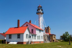 View Of Whitefish Point Lighthouse At White Fish Point On Lake Superior And Home Of The Great Lakes Shipwreck Museum, Michigan