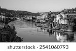 View of Willamette Falls and T. W. Sullivan Hydroelectric Plant on the Willamette River in Oregon City, OR