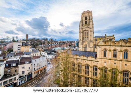 View of Wills Memorial Building, University  of Bristol and Clifton with dramatic sky in early spring