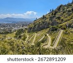 View of the winding old stone path leading up Mount Pellegrino, Sicily
