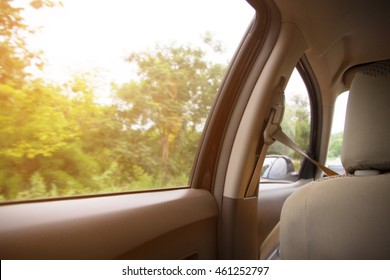 View from window car with sunlight - travel Transportation Concept