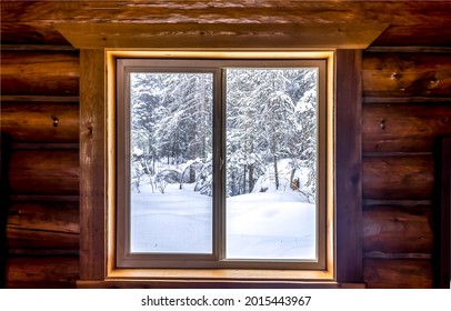 View From The Window Of The Hut On The Winter Snow Outdoor Scene