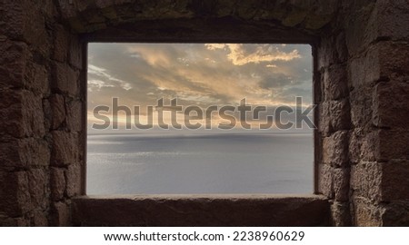 View from the window. Slains Castle, also known as New Slains Castle to distinguish it from Old Slains Castle, is a ruined castle in Aberdeenshire, Scotland.
