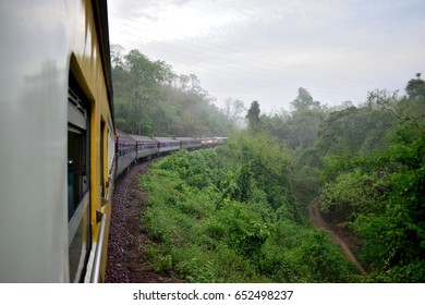 View From The Window In Thai Train, New Thai Second Class Railroad Carriage Bangkok-Chiang Mai Route