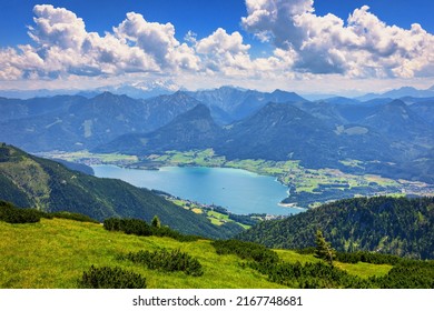 View of Wolfgangsee lake from Schafberg mountain, Austria. Wolfgangsee Lake from alp mountain Schafberg. Sankt St. Wolfgang im in Salzkammergut, Ried, Salzburgerland, Austria. - Powered by Shutterstock