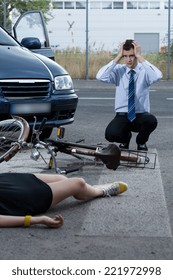 View Of Woman After Accident On Bike