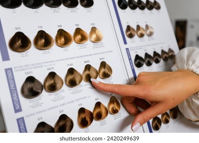 View of Woman Choosing Color from the Hair Color Chart For Hair Dye Concept - Powered by Shutterstock