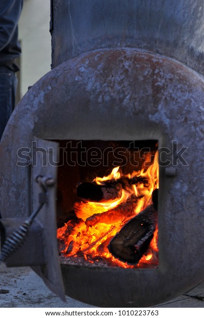 View Wood Burning Fire Inside Large Miscellaneous Industrial
