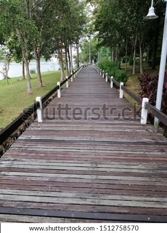 the view of wooden walking path at Presint 10 Putrajaya,Malaysia