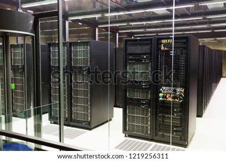 View of working server room in modern data center