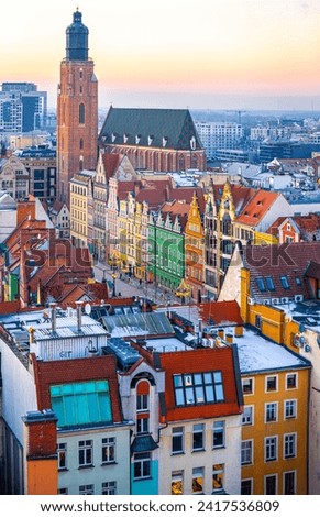 View of Wroclaw market square after sunset, Poland, EU