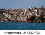 View of the Yenimahalle district of Istanbul, part of the Beykoz district from the Bosporus water area on a sunny day, Istanbul, Turkey