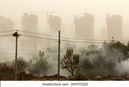 View Of Yinchuan City (Ningxia Province, China) During Sand Storm