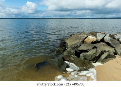 A View Of The York River In Gloucester, Virginia. Rocks, Landcsape, Water