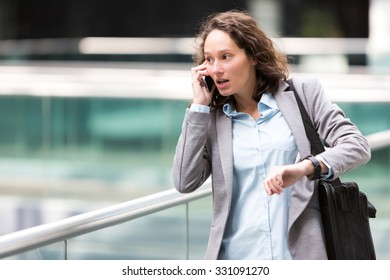 View Of A Young Attractive Woman Being Late To A Rendez-vous