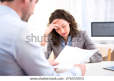 View of a Young attractive woman during job interview