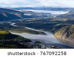 View of Yukon and Klondike River over Dawson City, Yukon, Canada