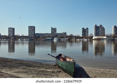 View of Zemun, Belgrade, Serbia, from Lido beach and Danube river.