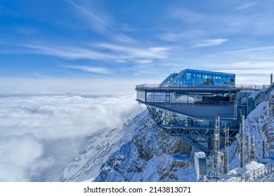 View At The Zugspitze And Cable Car Station In The Alps