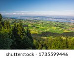 View to Zurich lake from Raten Pass, Switzerland, Europe. Raten Pass is a high mountain pass in the canton of Zug in Switzerland.