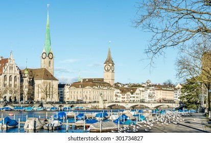 View Of Zurich Old Town In Winter.