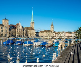 View Of Zurich In Sunny Winter Day.