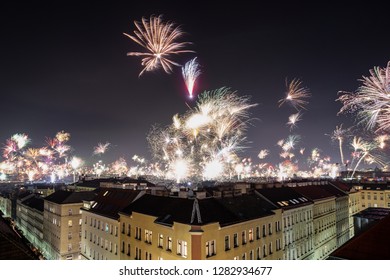 Viewing The New Years Eve Fireworks In Vienna, Austria On A Roof Top