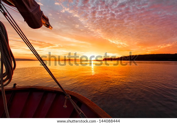 Viewing Pink Gold Sunrise Sailboat Beautiful Stock Photo Edit Now