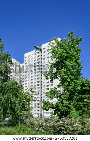 Viewing platform at a dizzying height on a residential high-rise building in Berlin-Marzahn