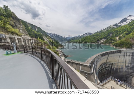 Viewing platform of Kurobe Daiyon Dam in Tateyama Kurobe Alpine Route in Japan
